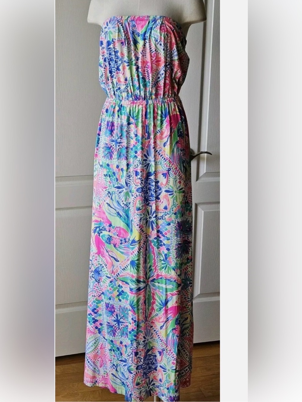 Lilly Pulitzer Strapless Floral Maxi Dress in Pink, Blue & Green